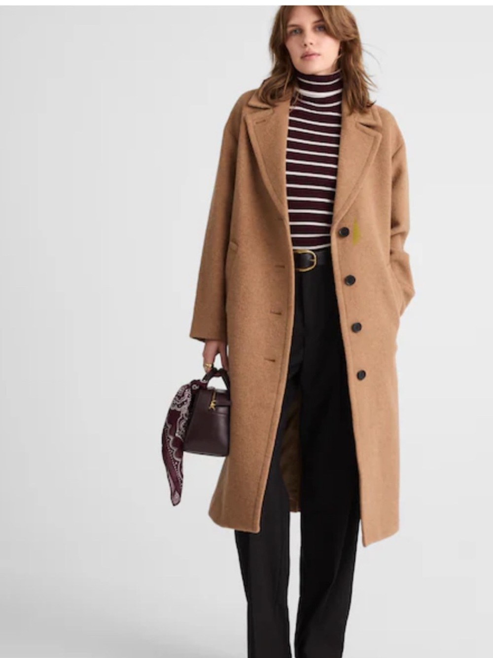 Madewell Alonzo Over Coat Long Wool Alpaca Tan Camel Trench NY417 $398 NEW Sz XS